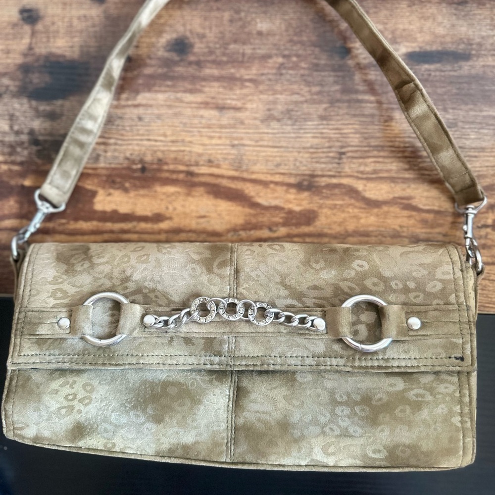 Olive Green Shoulder Bag with Chain Accent